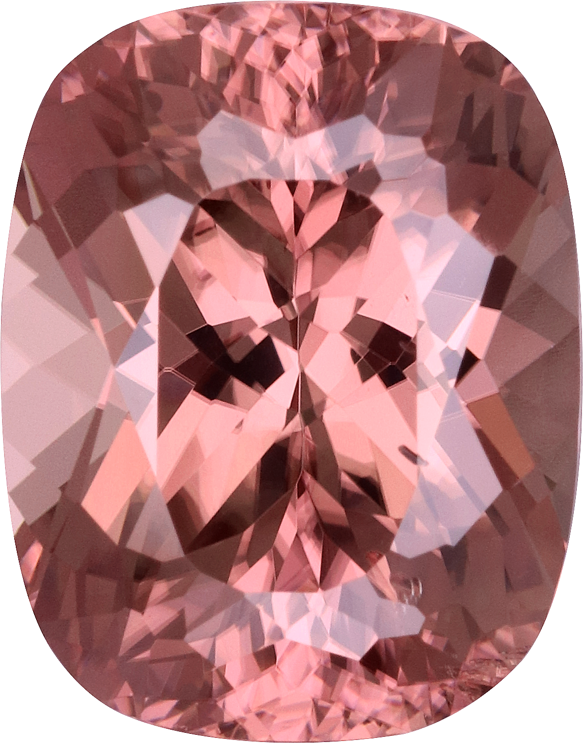 Cushion cut pink zircon, 11.55 by 9.06 mm, shown at actual size
