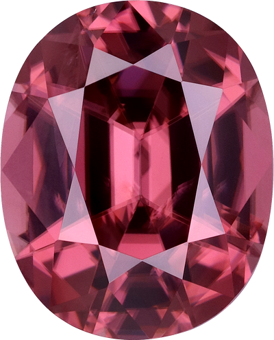 Oval cut pink zircon, 10.75 by 8.67 mm, shown at actual size