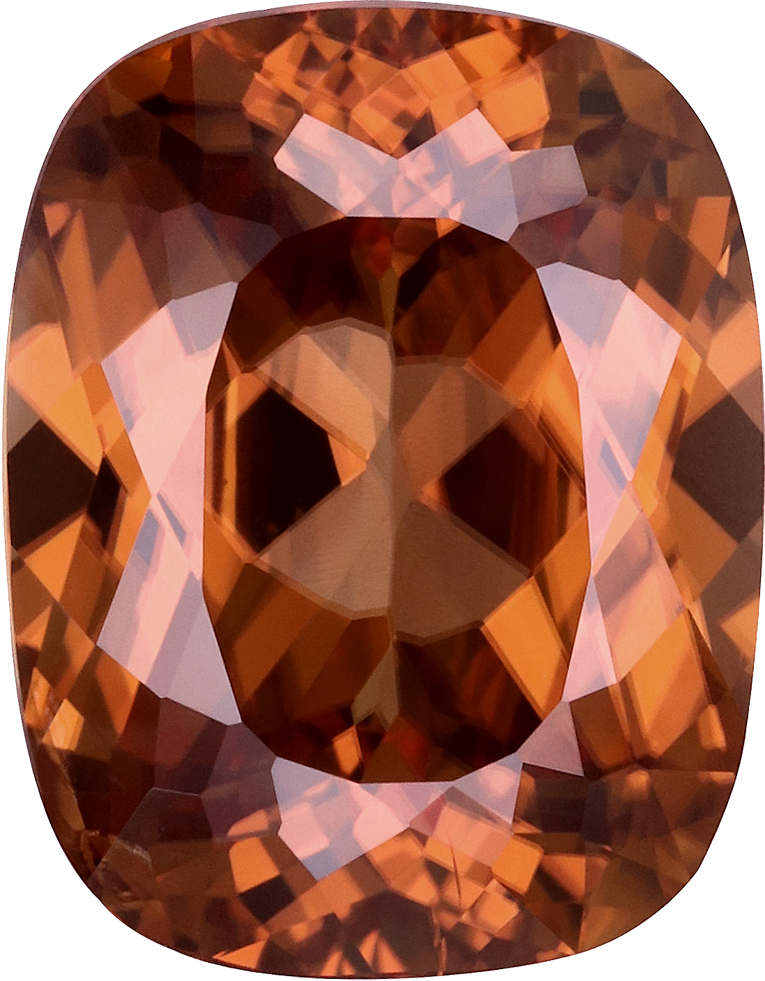 Cushion cut orange zircon, 11.17 by 8.7 mm, shown at actual size