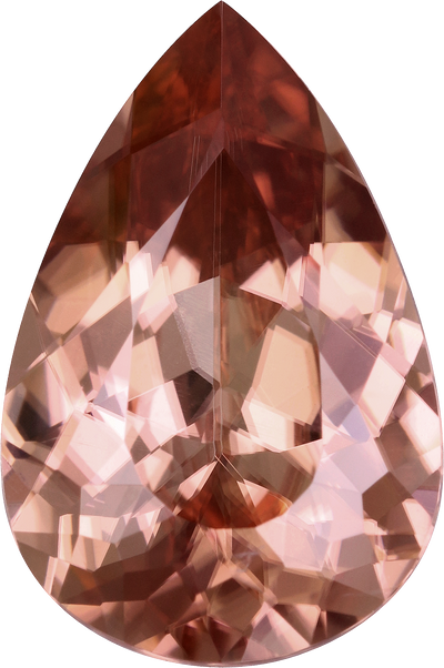 Pear cut pink zircon, 13.18 by 8.72 mm, shown at actual size
