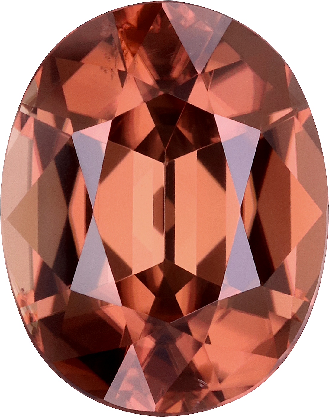 Oval cut pink zircon, 10.95 by 8.62 mm, shown at actual size