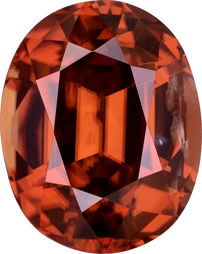 Oval cut orange zircon, 10.89 by 8.63 mm, shown at actual size