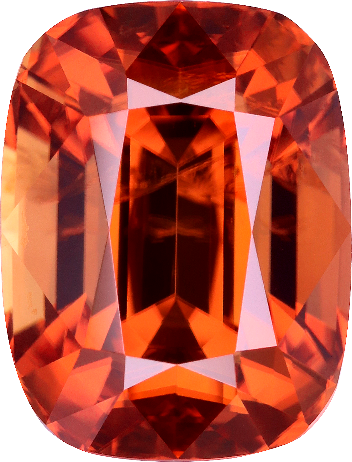 Cushion cut orange zircon, 9.37 by 7.11 mm, shown at actual size