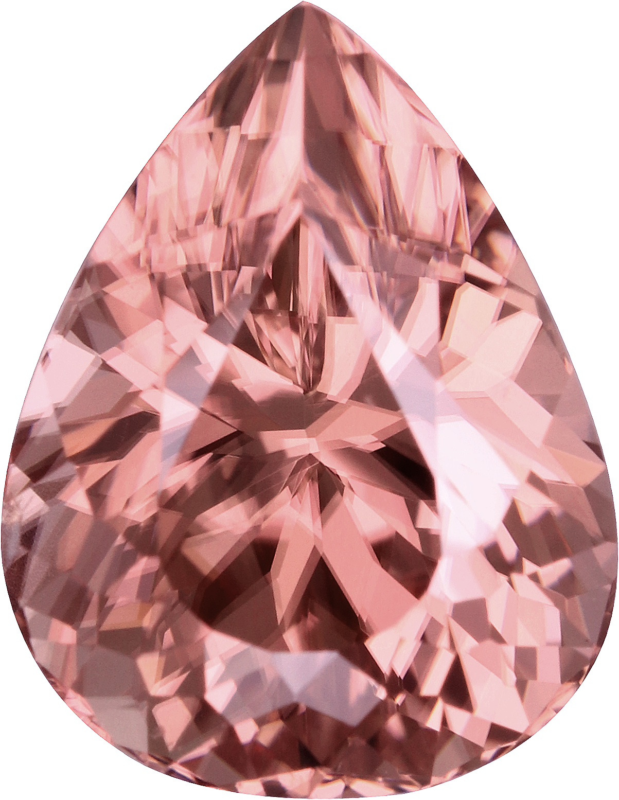 Pear cut pink zircon, 9.85 by 7.61 mm, shown at actual size