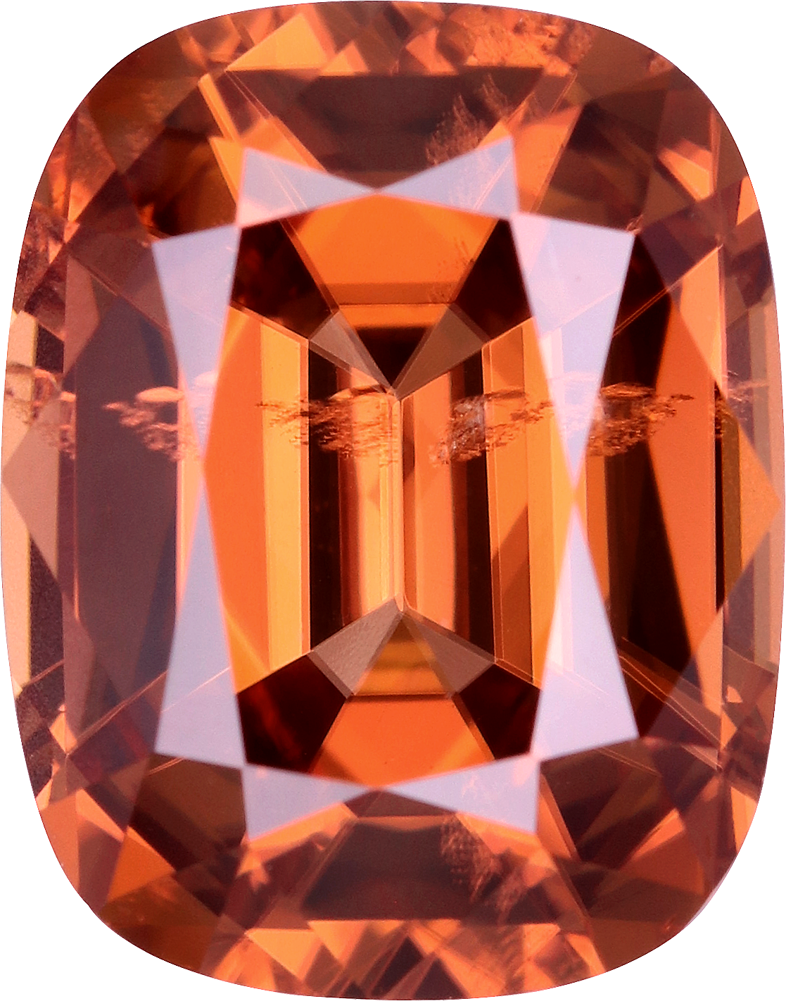 Cushion cut orange zircon, 9.14 by 7.21 mm, shown at actual size