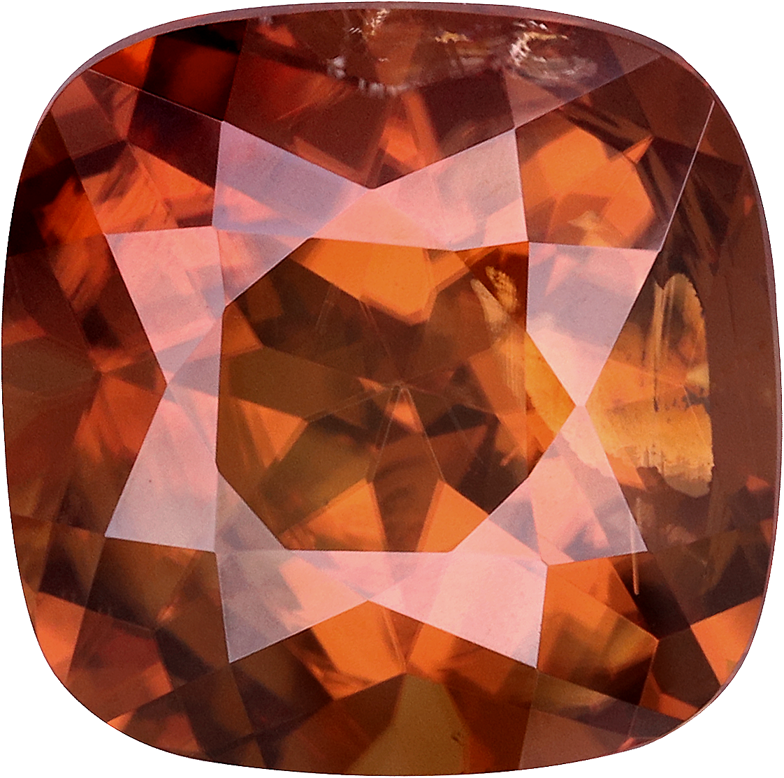 Cushion cut orange zircon, 10.58 by 10.51 mm, shown at actual size