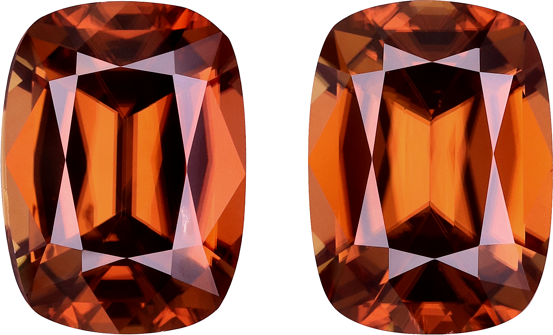 Cushion cut orange zircon, 11.51 by 8.46 mm, shown at actual size