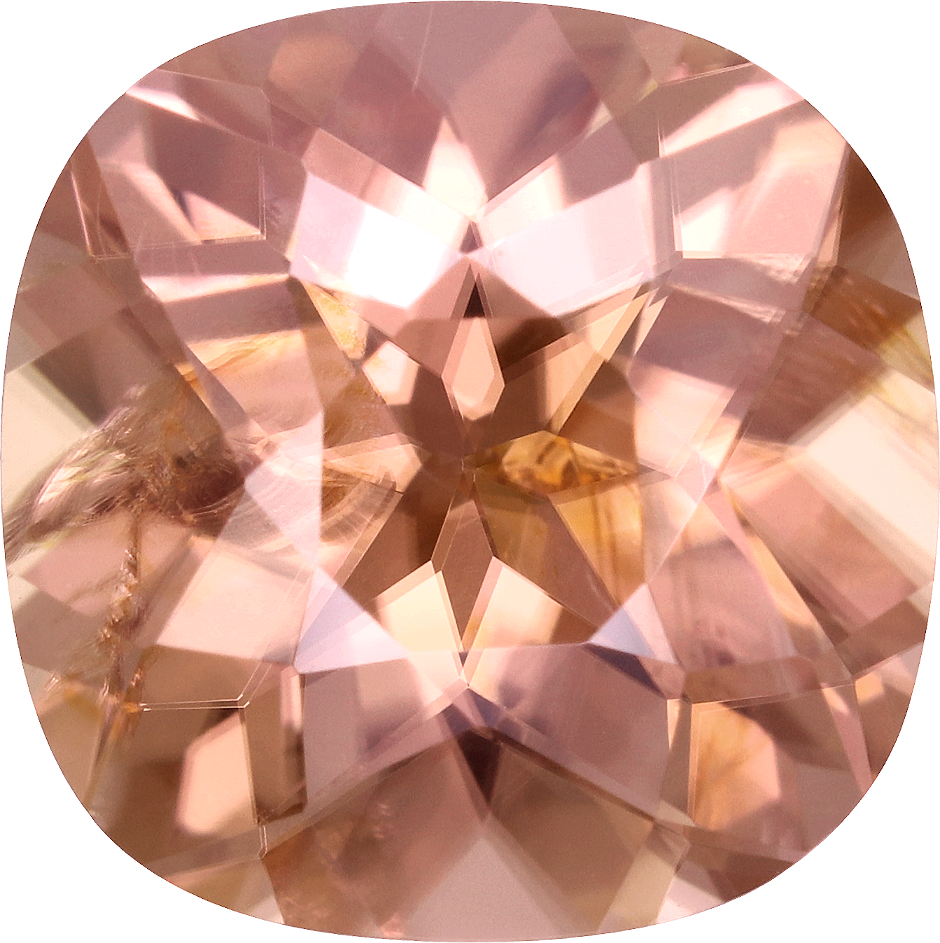 Cushion cut pink zircon, 8.53 by 8.49 mm, shown at actual size