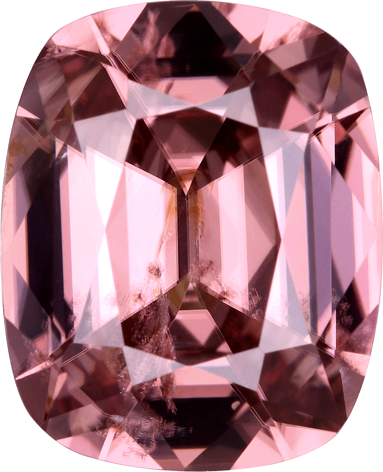 Cushion cut pink zircon, 9.84 by 7.95 mm, shown at actual size