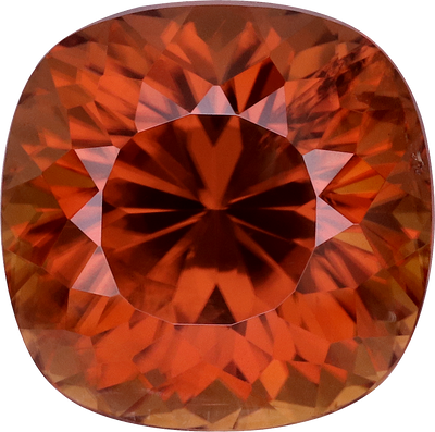 Cushion cut orange zircon, 9 by 8.97 mm, shown at actual size
