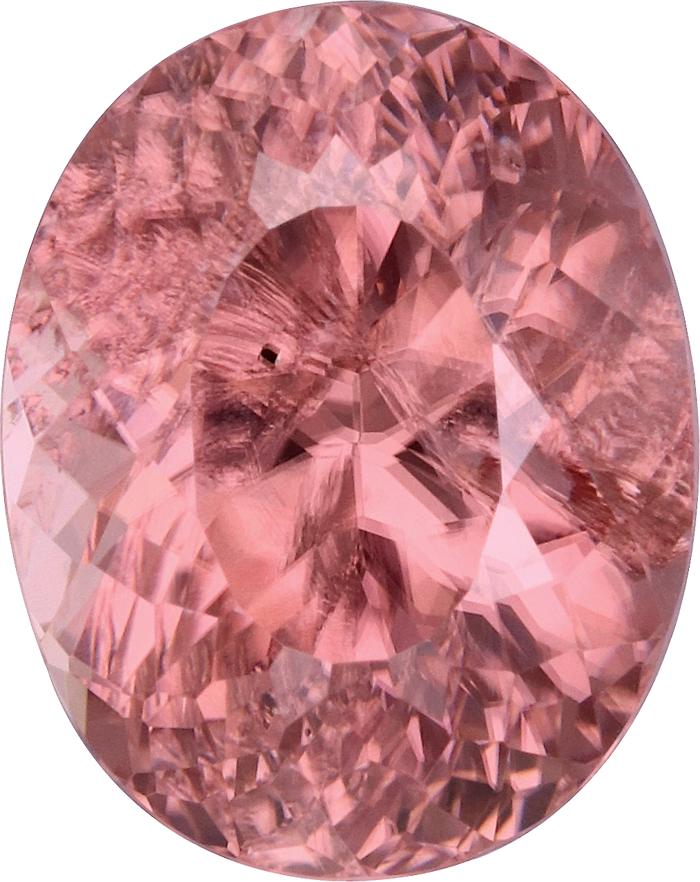 Oval cut pink zircon, 10.09 by 8.03 mm, shown at actual size