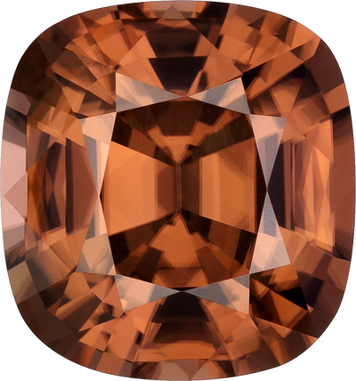 Cushion cut zircon, 14.19 by 13.13 mm, shown at actual size